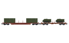 Rivarossi HR6612 - H0 - 2-tlg. Flachwagen-Set, 2 Container + 2 x M113, FS, Ep. IV - V